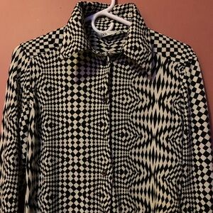 Zara checker optical illusion button up blouse shirt MEDIUM